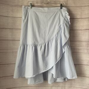 Ivanka Trump Blue and White Striped Skirt Wrap Front Ruffle Bottom Size 16